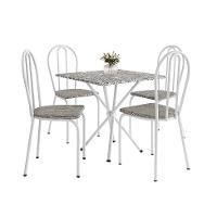 Conjunto de Mesa Quadrada com Tampo Granito e 4 Cadeiras Léia Revestimento Sintético Branco e Grafiato - 1