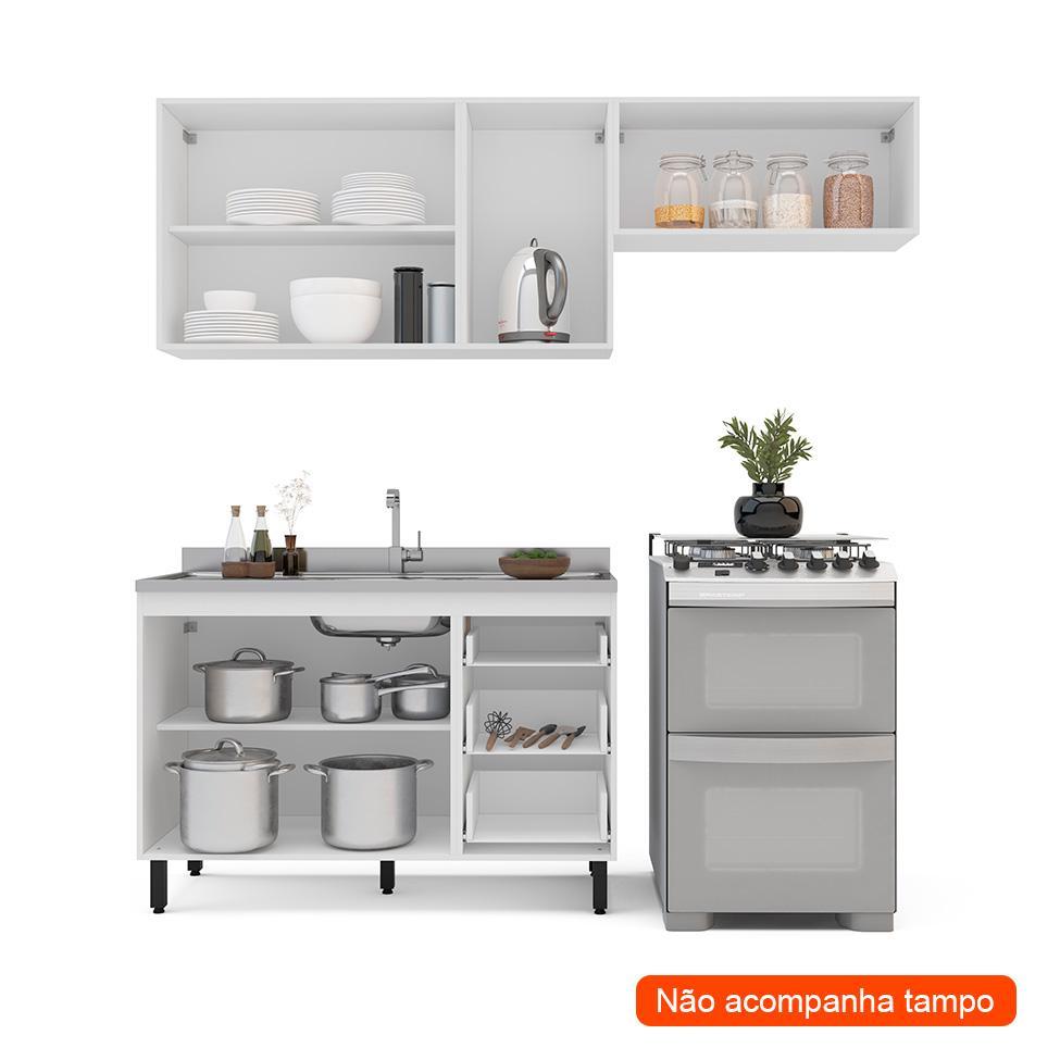 Cozinha Compacta Sem Tampo Amara 6 Portas 3 Gavetas Azul e Branca - 2