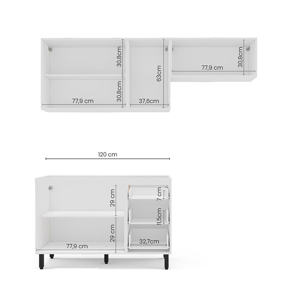 Cozinha Compacta Sem Tampo Amara 6 Portas 3 Gavetas Azul e Branca - 4