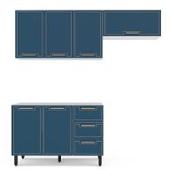 Cozinha Compacta Sem Tampo Amara 6 Portas 3 Gavetas Azul e Branca - 5