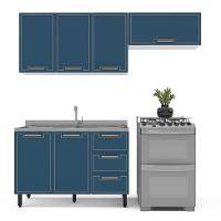 Cozinha Compacta Sem Tampo Amara 6 Portas 3 Gavetas Azul e Branca - 6