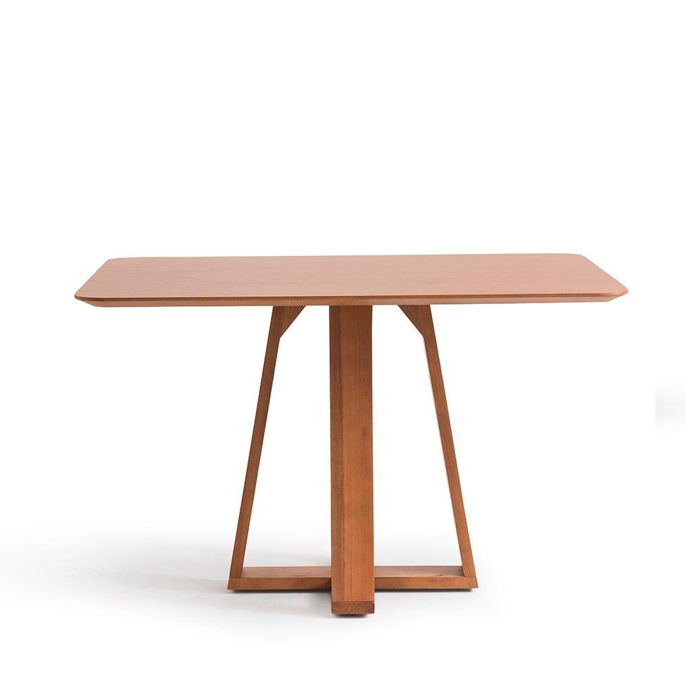 Conjunto de Mesa Retangular com Tampo de Madeira Maciça Frame e 4 Cadeiras Serena Poliéster Cinza Claro e Natural - 6