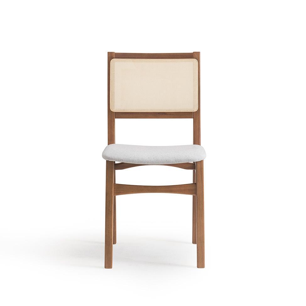 Conjunto de Mesa Retangular com Tampo de Madeira Maciça Frame e 4 Cadeiras Serena Poliéster Cinza Claro e Natural - 7