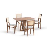 Conjunto de Mesa Retangular com Tampo de Madeira Maciça Frame e 4 Cadeiras Serena Poliéster Cinza Claro e Natural - 2