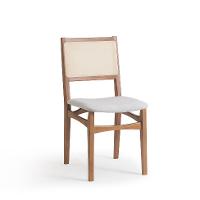 Conjunto de Mesa Retangular com Tampo de Madeira Maciça Frame e 4 Cadeiras Serena Poliéster Cinza Claro e Natural - 5