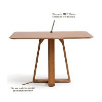 Conjunto de Mesa Retangular com Tampo de Madeira Maciça Frame e 4 Cadeiras Serena Poliéster Cinza Claro e Natural - 10
