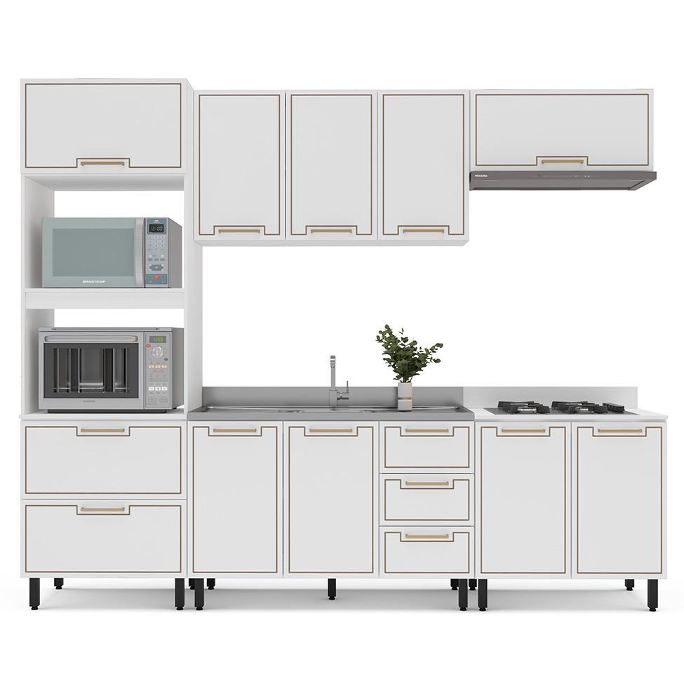 Cozinha Compacta Sem Tampo Amara 10 Portas 4 Gavetas Branca - 6