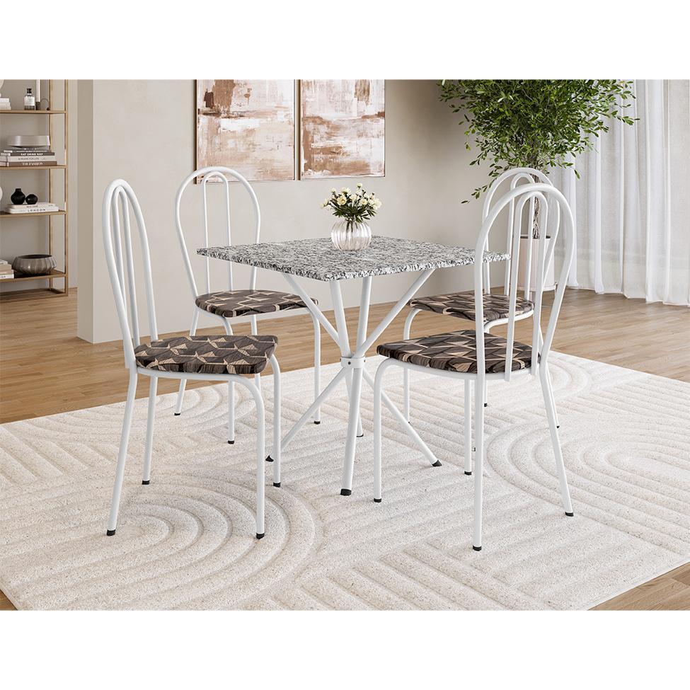 Conjunto de Mesa Quadrada com Tampo Granito e 4 Cadeiras Léia Revestimento Sintético Branco e Palha - 2