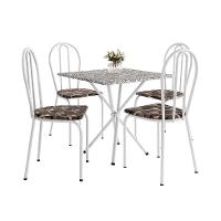 Conjunto de Mesa Quadrada com Tampo Granito e 4 Cadeiras Léia Revestimento Sintético Branco e Palha - 1
