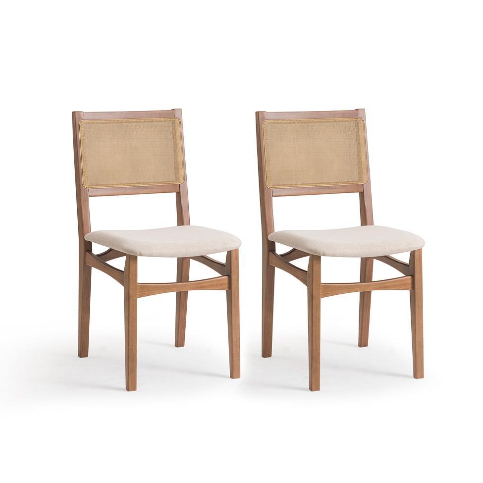 Conjunto com 2 Cadeiras Serena com Tela Nogueira Poliéster Bege e Marrom - 1