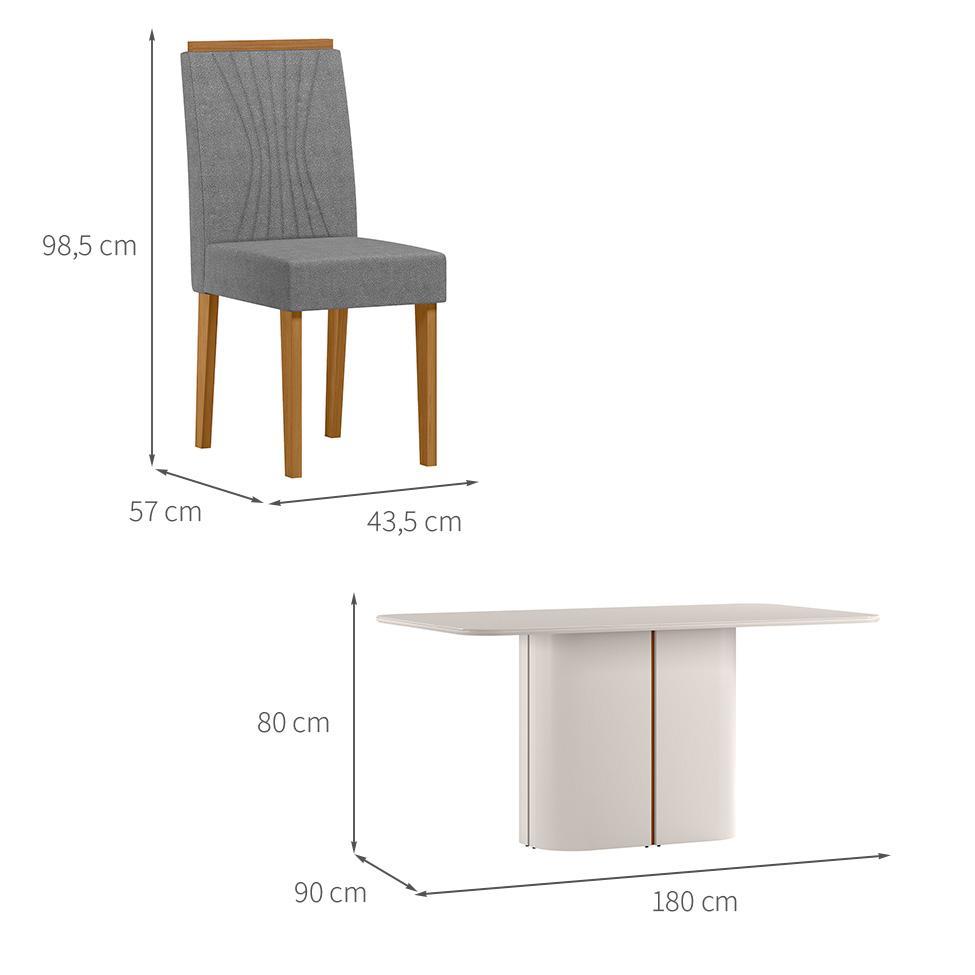 Conjunto de Mesa Retangular com Tampo de Vidro Off White Serena e 8 Cadeiras Cecília Poliéster Cinza e Ypê - 3