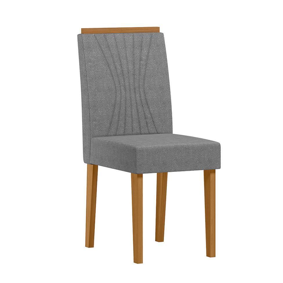 Conjunto de Mesa Retangular com Tampo de Vidro Off White Serena e 8 Cadeiras Cecília Poliéster Cinza e Ypê - 4