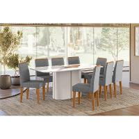 Conjunto de Mesa Retangular com Tampo de Vidro Off White Serena e 8 Cadeiras Cecília Poliéster Cinza e Ypê - 2
