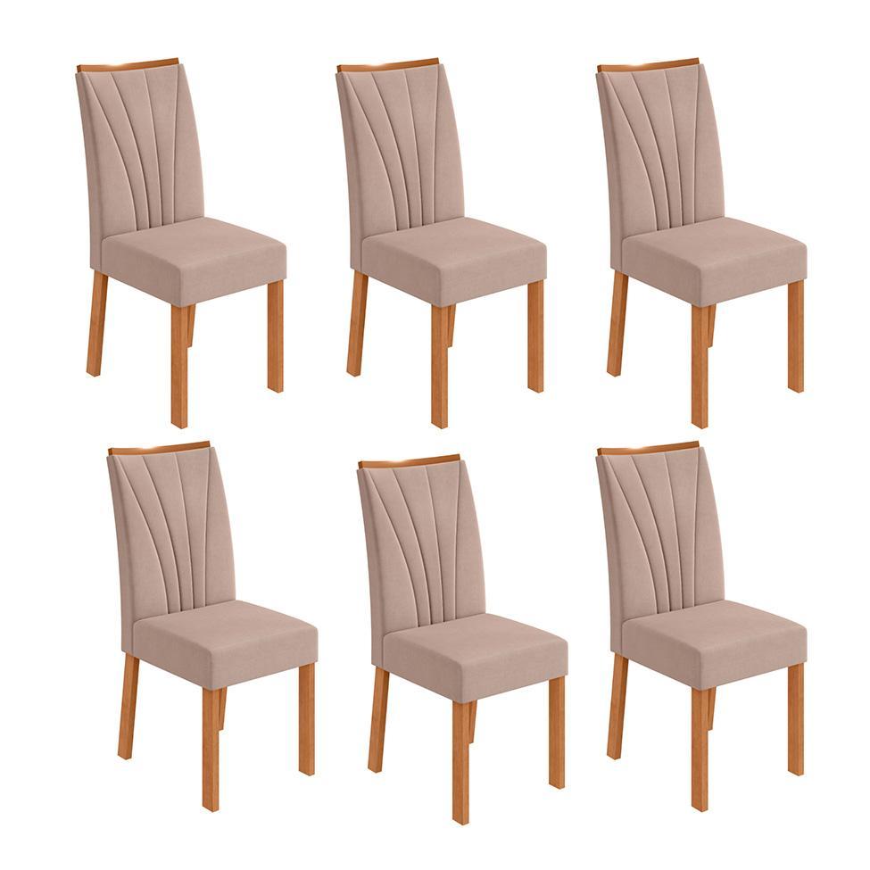 Conjunto com 6 Cadeiras Apogeu Veludo Creme e Amêndoa - 1