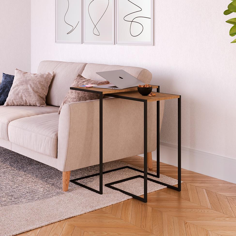 Conjunto com 2 Mesas Laterais Telúrio Hanover e Preto - 1
