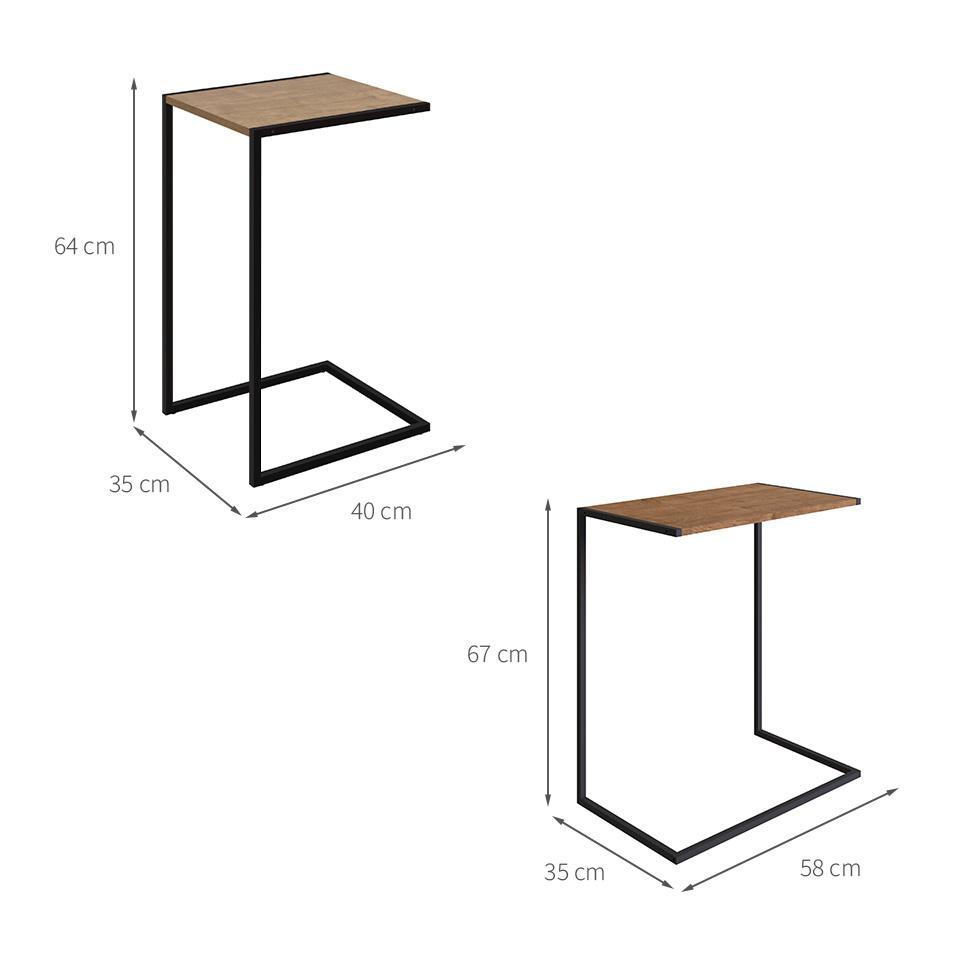 Conjunto com 2 Mesas Laterais Telúrio Hanover e Preto - 2