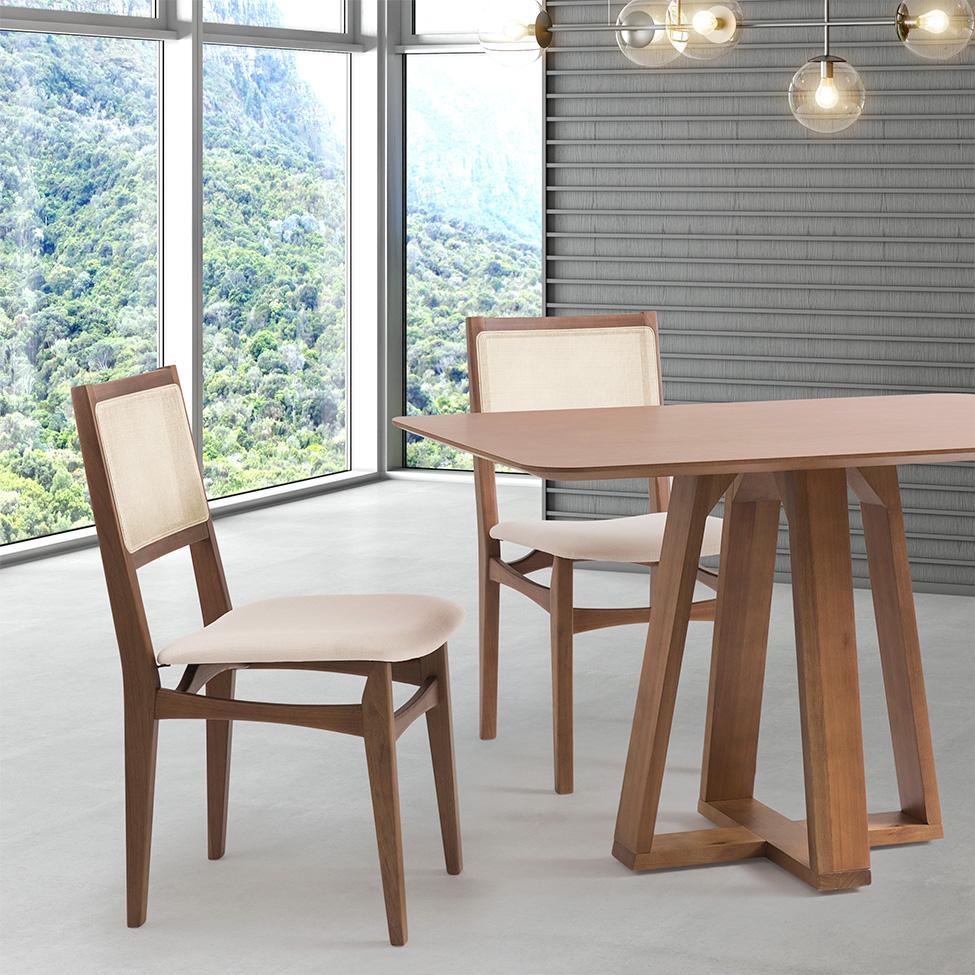 Conjunto com 2 Cadeiras Serena com Tela Natural Algodão Bege Claro e Marrom - 2