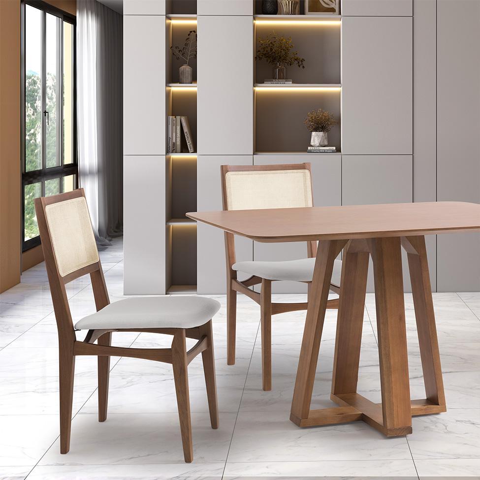 Conjunto com 2 Cadeiras Serena com Tela Natural Algodão Cinza Claro e Marrom - 2