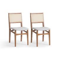 Conjunto com 2 Cadeiras Serena com Tela Natural Algodão Cinza Claro e Marrom - 1
