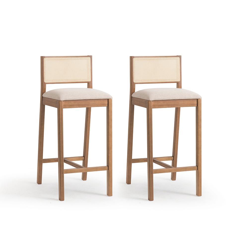 Conjunto com 2 Banquetas Serena com Tela Natural Poliéster Bege e Marrom - 1