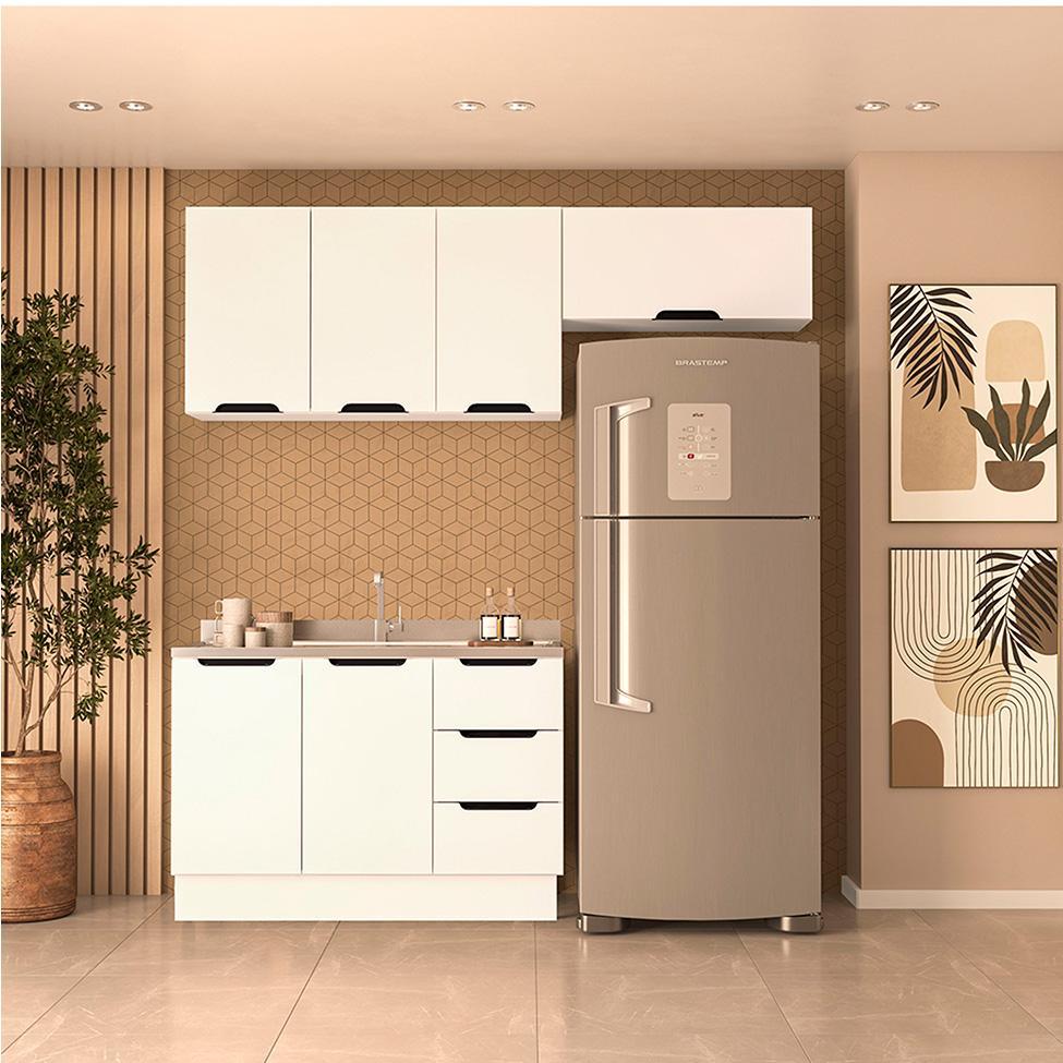 Cozinha Compacta sem Tampo com Rodapé Meena 6 Portas 3 Gavetas Branca - 1