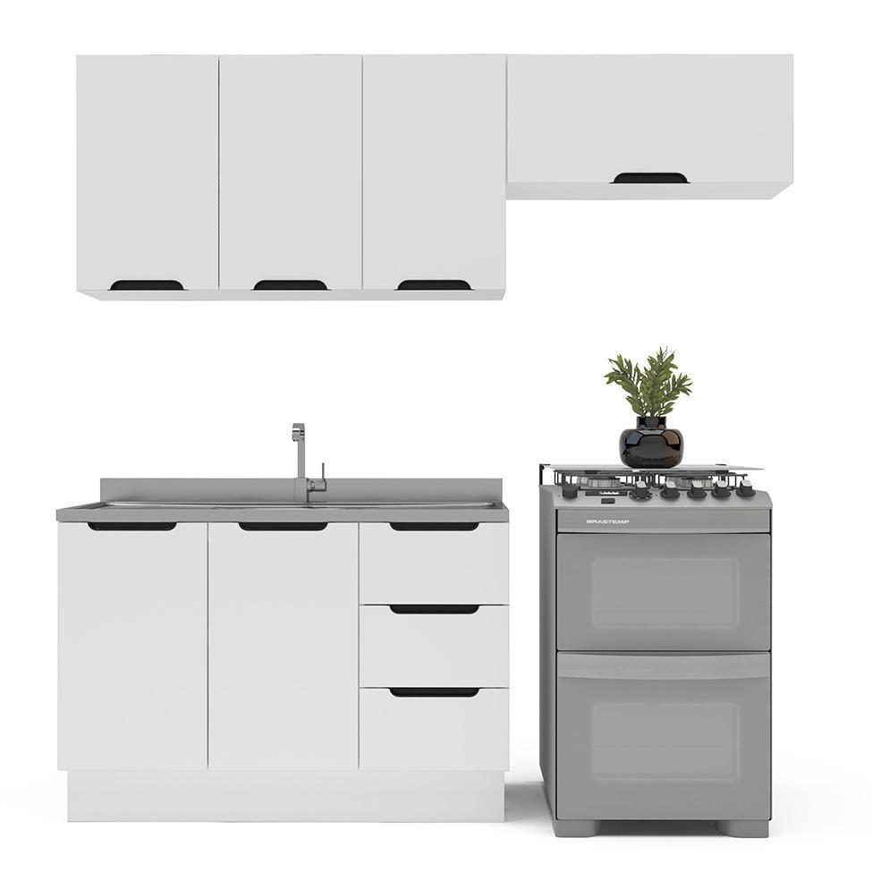 Cozinha Compacta sem Tampo com Rodapé Meena 6 Portas 3 Gavetas Branca - 6