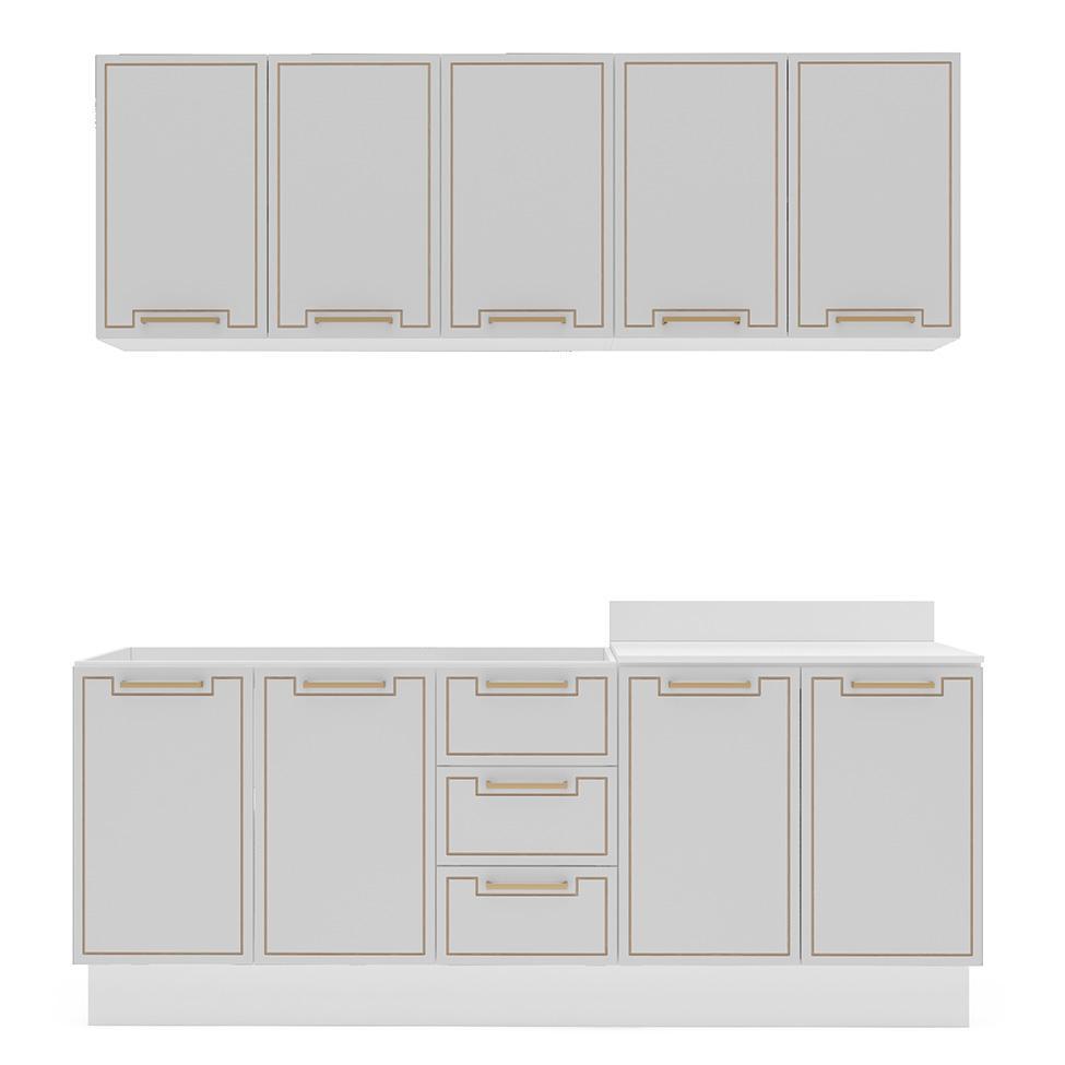 Cozinha Compacta Sem Tampo com Rodapé Amara 9 Portas 3 Gavetas Branca - 5