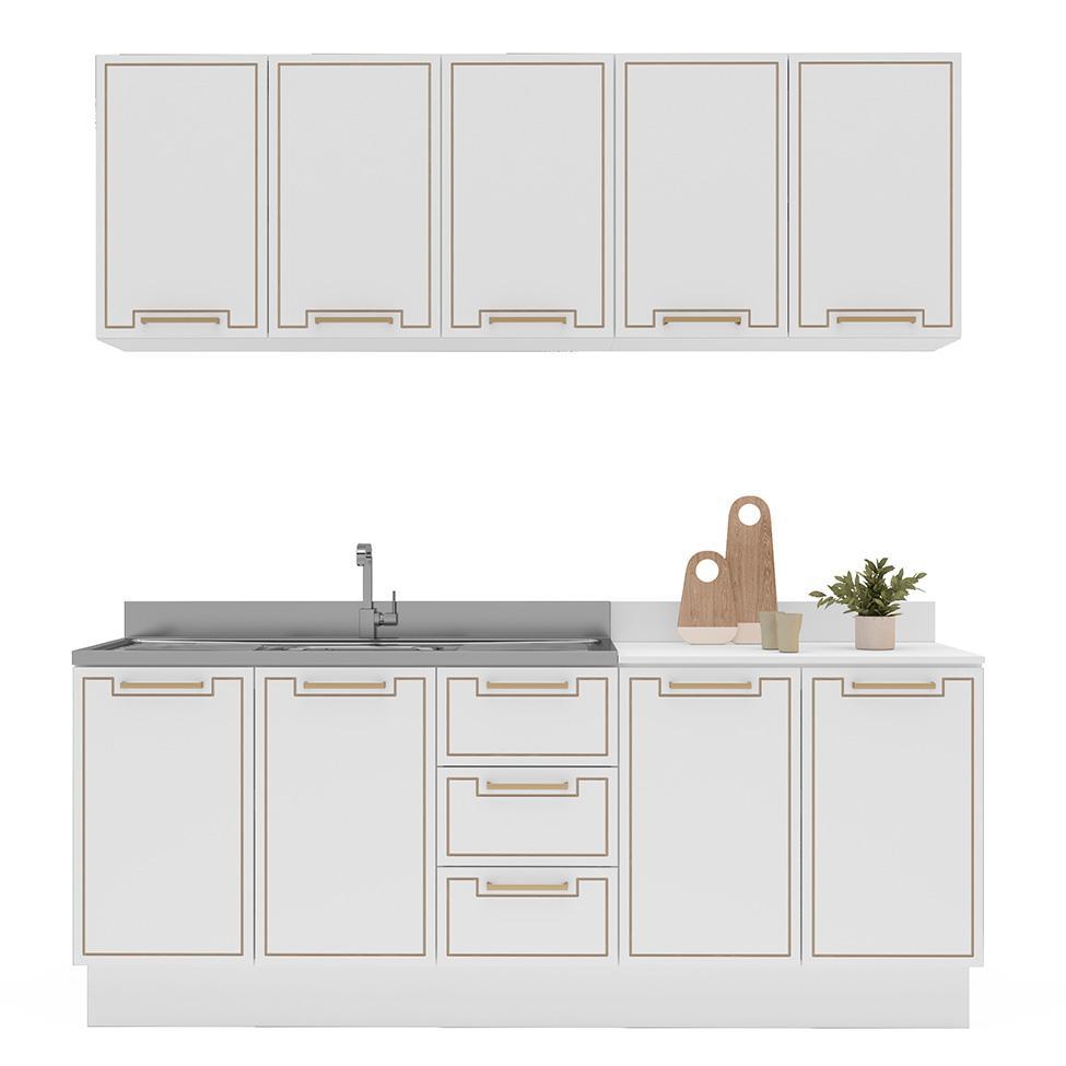 Cozinha Compacta Sem Tampo com Rodapé Amara 9 Portas 3 Gavetas Branca - 6