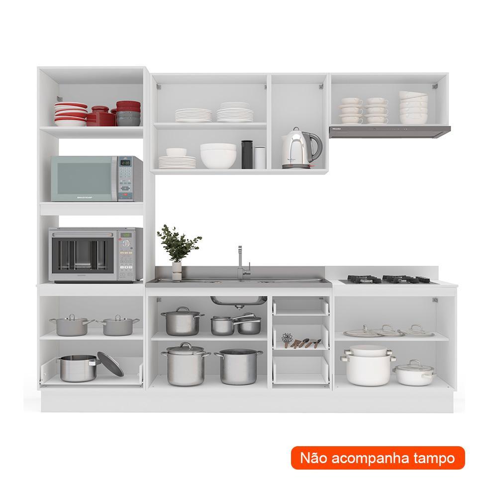 Cozinha Compacta sem Tampo com Rodapé Meena 10 Portas 4 Gavetas Creme e Branca - 2