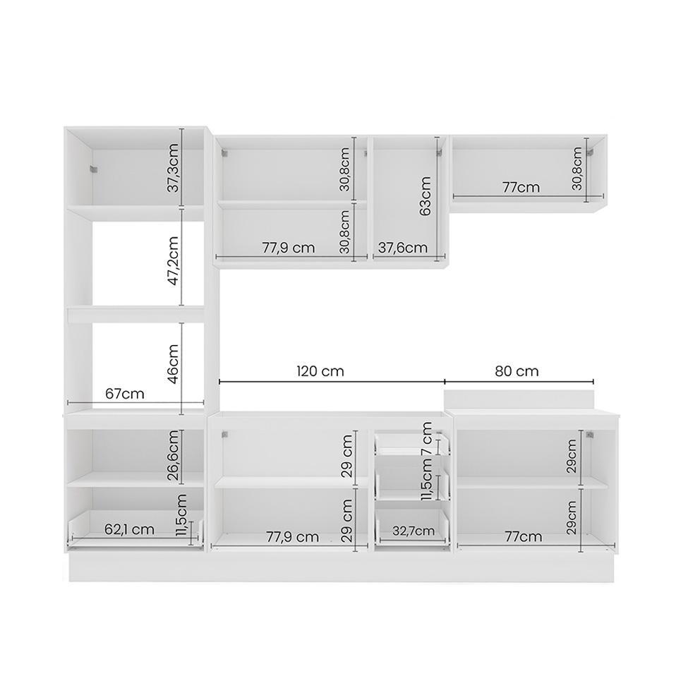 Cozinha Compacta sem Tampo com Rodapé Meena 10 Portas 4 Gavetas Creme e Branca - 4