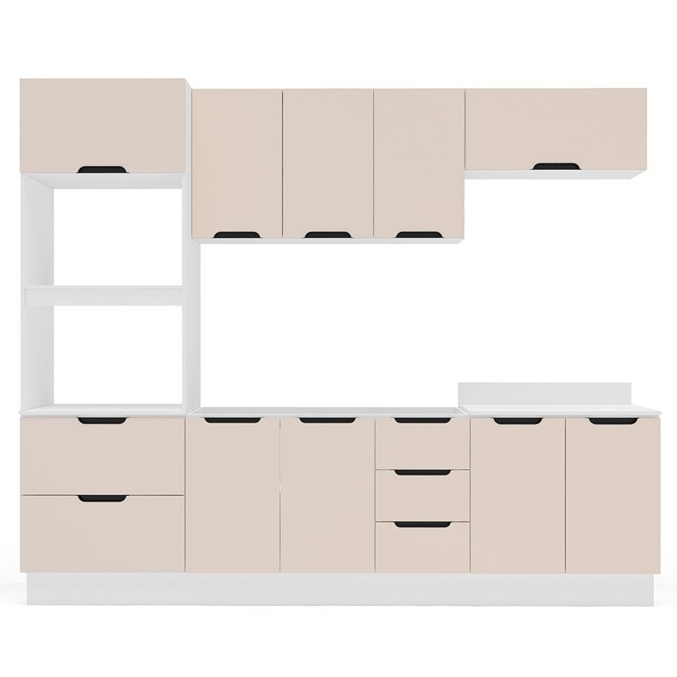 Cozinha Compacta sem Tampo com Rodapé Meena 10 Portas 4 Gavetas Creme e Branca - 5