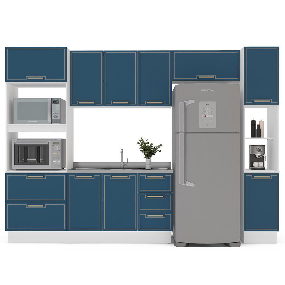Cozinha Compacta Sem Tampo com Rodapé e Paneleiro Amara 10 Portas 4 Gavetas Azul e Branca - 6