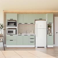 Cozinha Compacta sem Tampo com Rodapé e Paneleiro Meena 10 Portas 4 Gavetas Verde e Branca - 1
