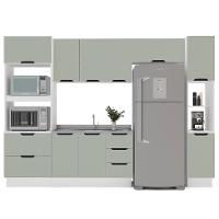 Cozinha Compacta sem Tampo com Rodapé e Paneleiro Meena 10 Portas 4 Gavetas Verde e Branca - 6
