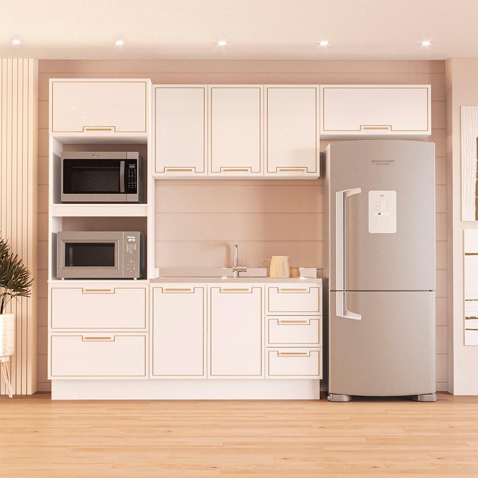 Cozinha Compacta Sem Tampo com Rodapé Amara 8 Portas 4 Gavetas Branca - 1