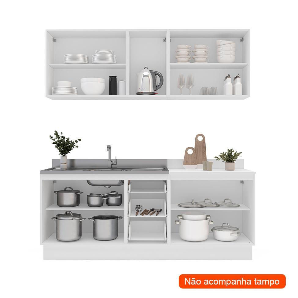 Cozinha Compacta Sem Tampo com Rodapé Amara 9 Portas 3 Gavetas Creme e Branca - 2