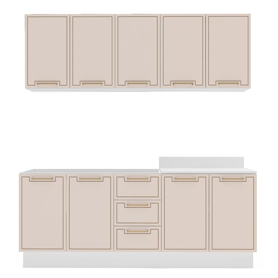 Cozinha Compacta Sem Tampo com Rodapé Amara 9 Portas 3 Gavetas Creme e Branca - 5