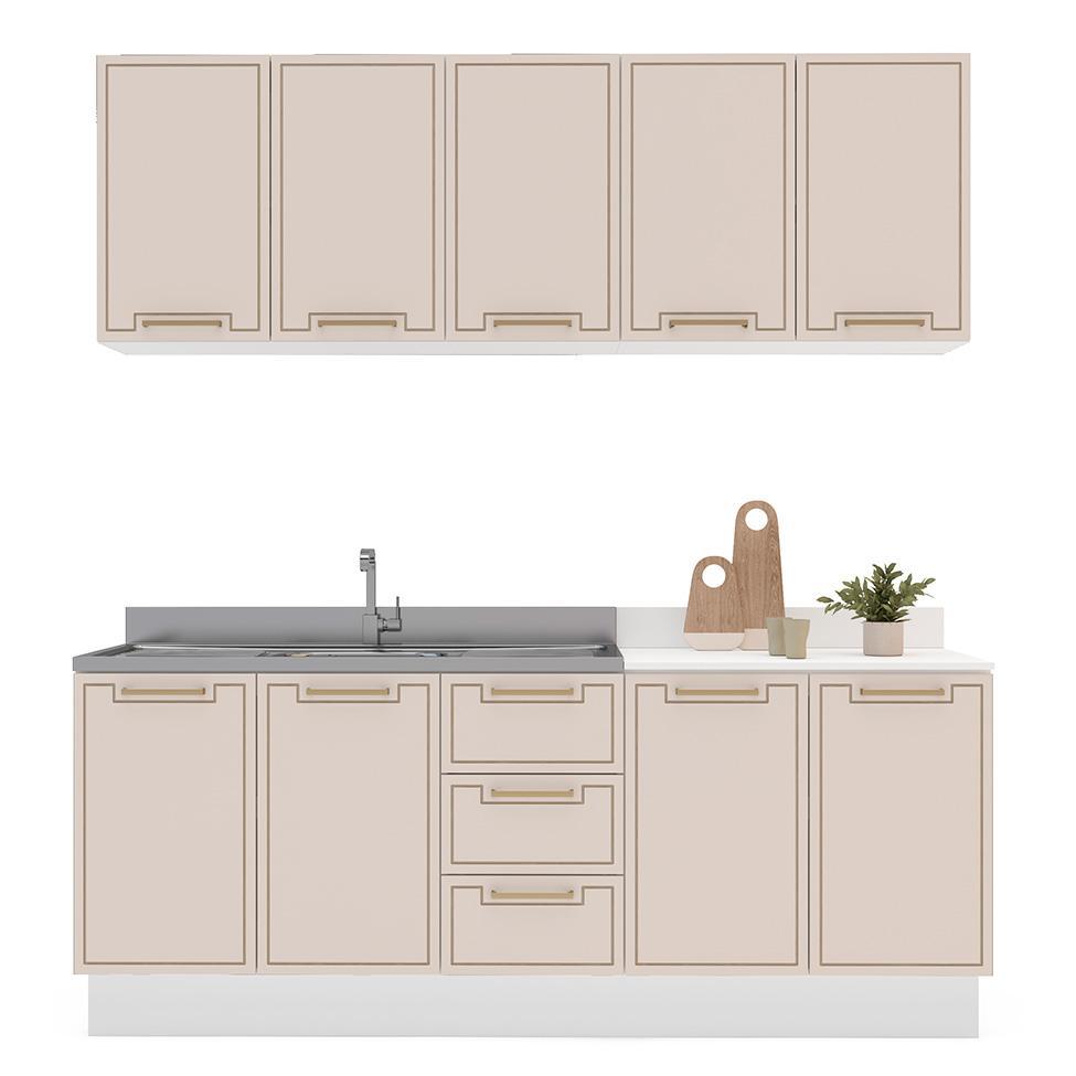 Cozinha Compacta Sem Tampo com Rodapé Amara 9 Portas 3 Gavetas Creme e Branca - 6