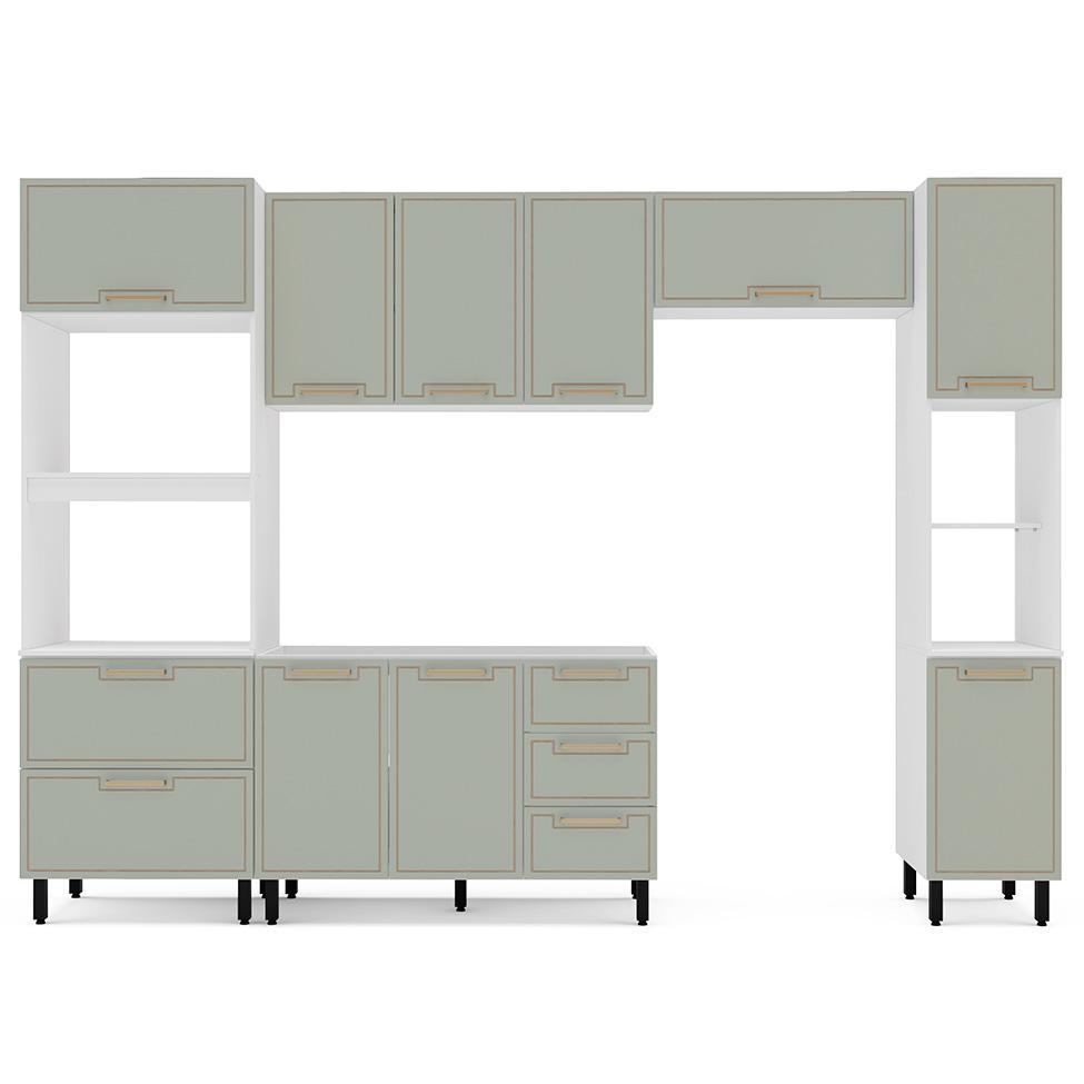 Cozinha Compacta Sem Tampo com Paneleiro Amara 10 Portas 4 Gavetas Verde e Branca - 5