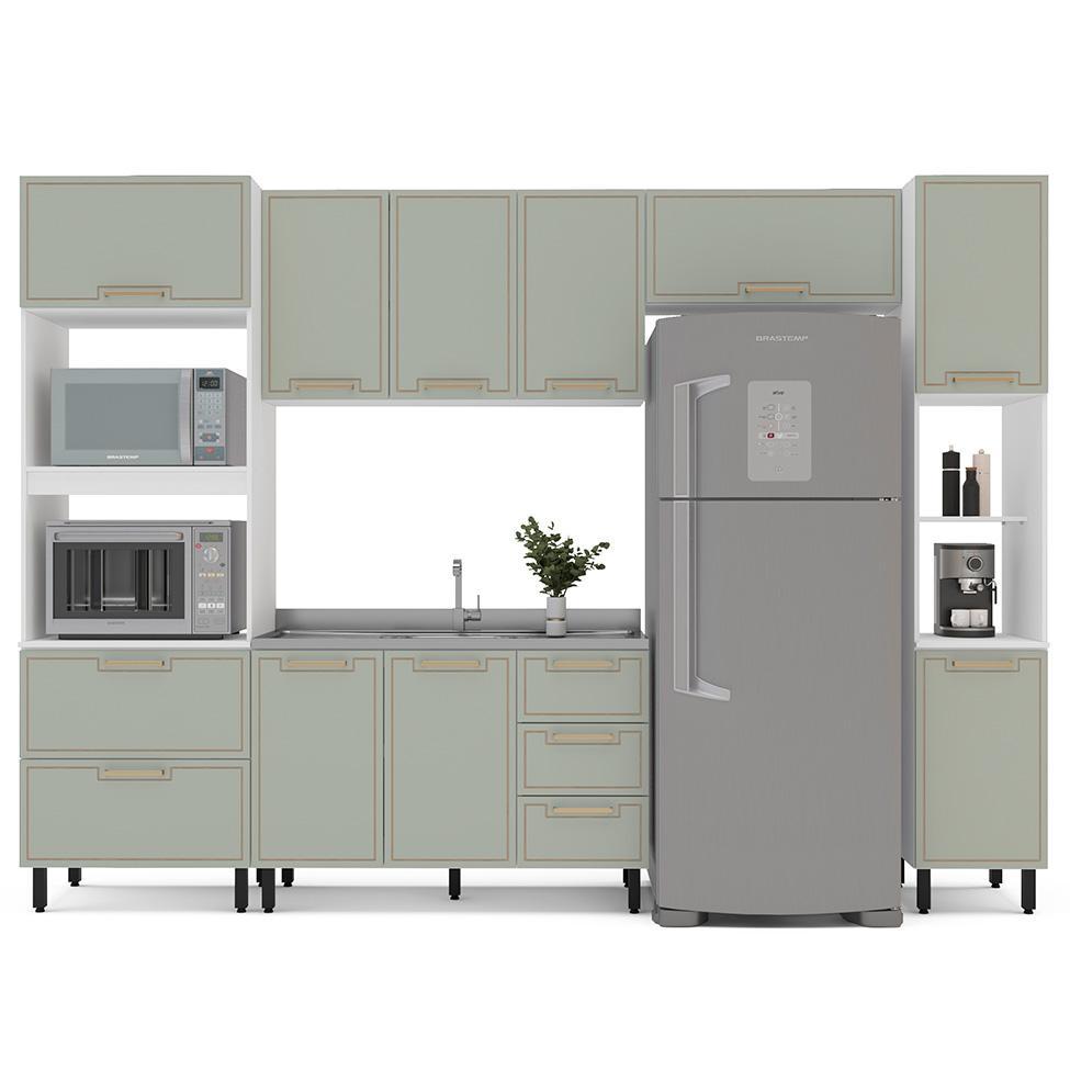 Cozinha Compacta Sem Tampo com Paneleiro Amara 10 Portas 4 Gavetas Verde e Branca - 6