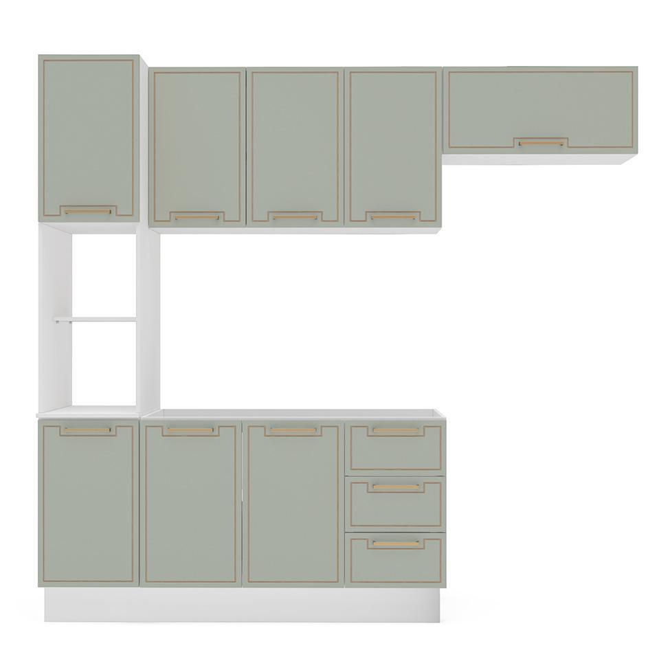 Cozinha Compacta Sem Tampo com Rodapé Amara 8 Portas 3 Gavetas Verde e Branca - 5
