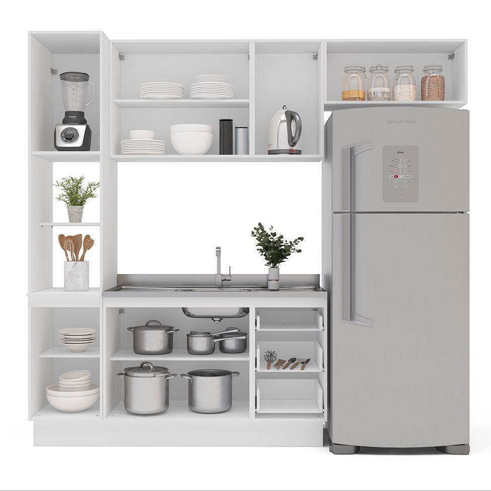 Cozinha Compacta Sem Tampo com Rodapé Amara 8 Portas 3 Gavetas Verde e Branca - 8