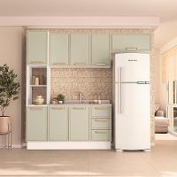 Cozinha Compacta Sem Tampo com Rodapé Amara 8 Portas 3 Gavetas Verde e Branca - 1