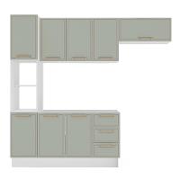 Cozinha Compacta Sem Tampo com Rodapé Amara 8 Portas 3 Gavetas Verde e Branca - 5