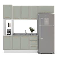 Cozinha Compacta Sem Tampo com Rodapé Amara 8 Portas 3 Gavetas Verde e Branca - 6