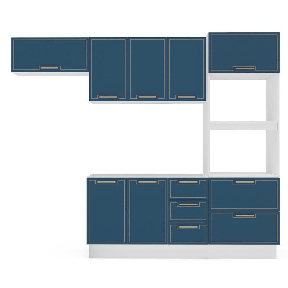 Cozinha Compacta Sem Tampo com Rodapé Amara 8 Portas 4 Gavetas Azul e Branca - 5