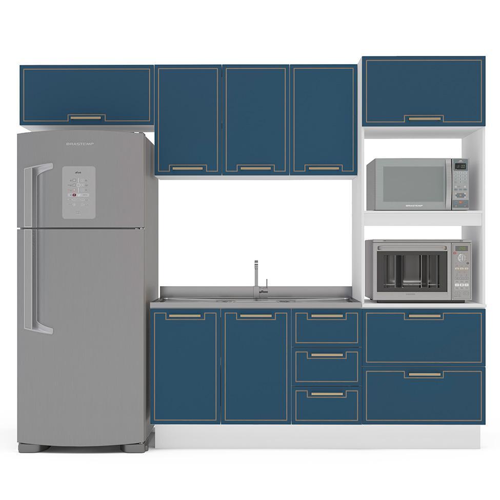 Cozinha Compacta Sem Tampo com Rodapé Amara 8 Portas 4 Gavetas Azul e Branca - 6
