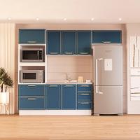 Cozinha Compacta Sem Tampo com Rodapé Amara 8 Portas 4 Gavetas Azul e Branca - 1