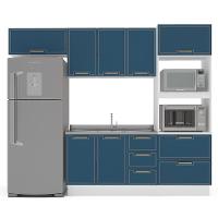 Cozinha Compacta Sem Tampo com Rodapé Amara 8 Portas 4 Gavetas Azul e Branca - 6