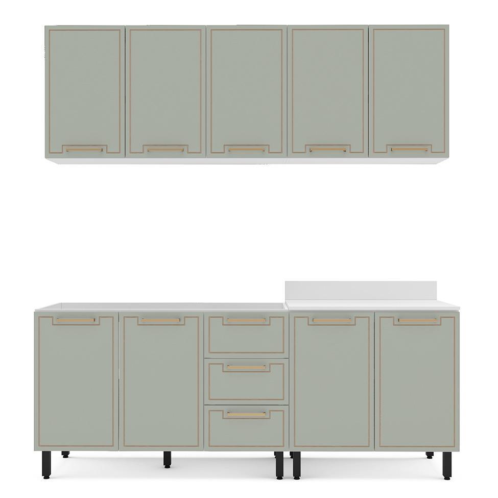 Cozinha Compacta Sem Tampo Amara 9 Portas 3 Gavetas Verde e Branca - 5